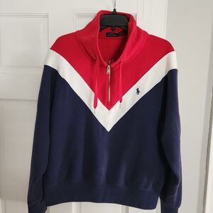 Polo by Ralph Lauren Red/Navy Colorblock Quarter-Zip Sweater
